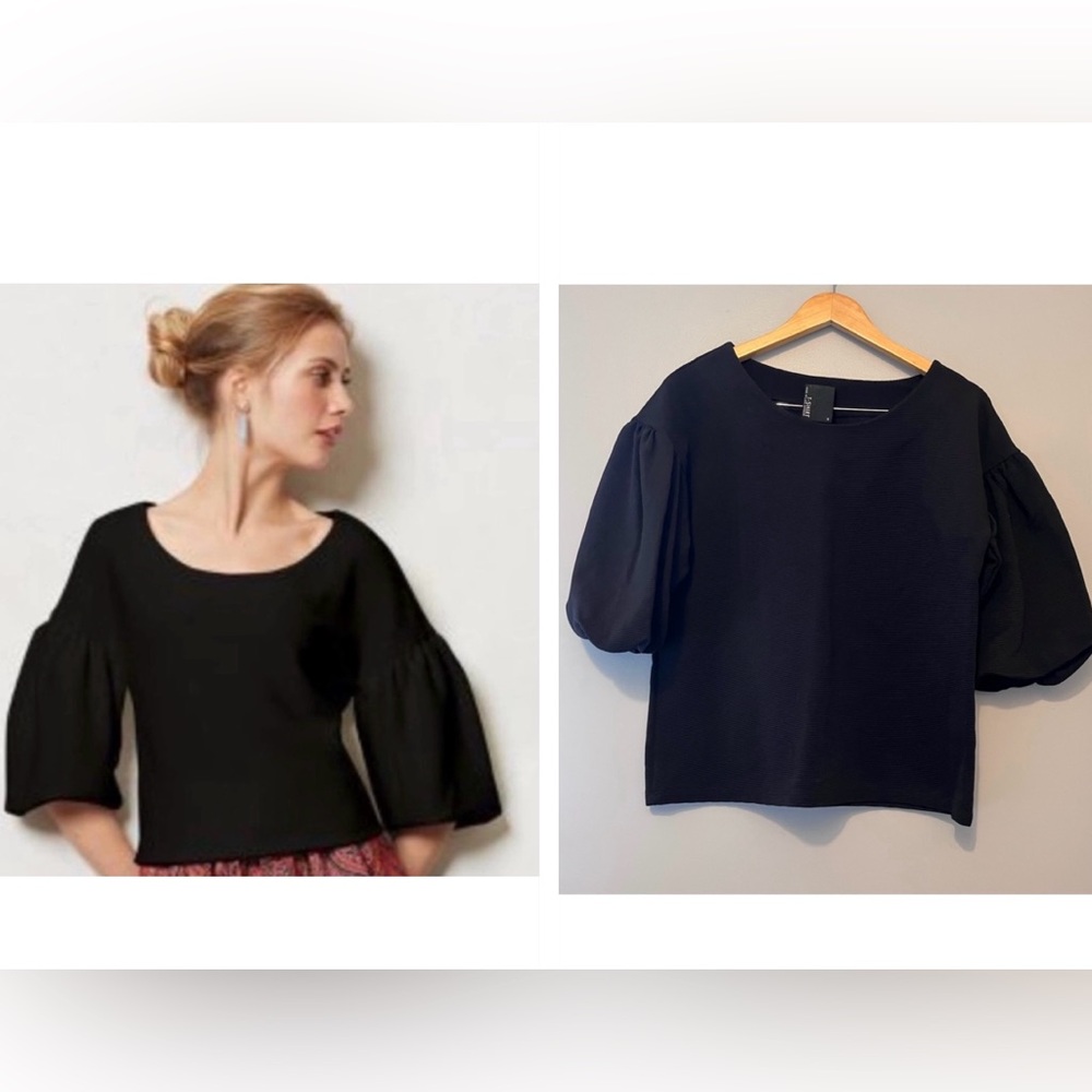 Anthropologie Black Puff Sleeve Top